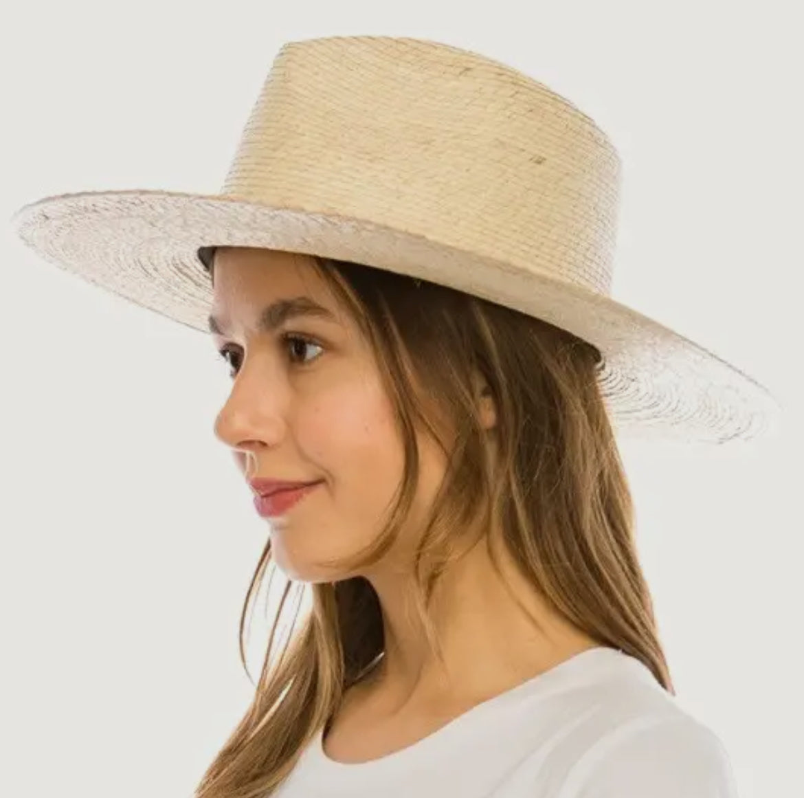 Palm leaf braided straw rancher hat