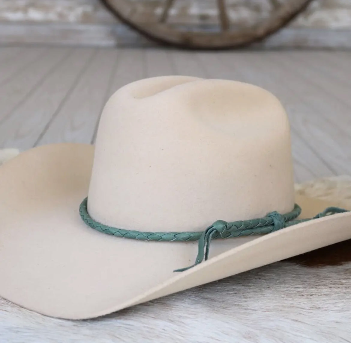 Aqua braided leather hat band